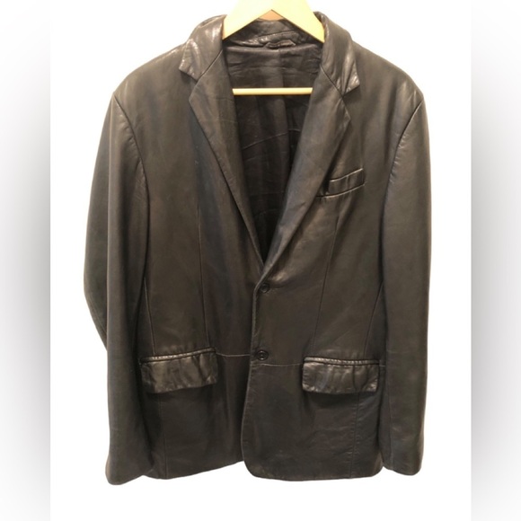 Banana Republic Butter Soft Leather 2 Button Blazer Jacket 40R Black Pockets - Picture 1 of 10